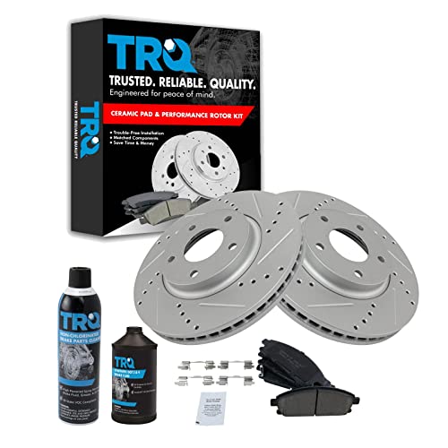 TRQ Front Performance Brake Pad & Rotor Kit Brake Chemical Kit Brake Pads Brake Rotors Set Ceramic Premium G-Coated Compatible with 2004-2009 Nissan Quest