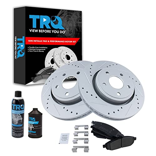 TRQ Front Performance Brake Pad & Rotor Kit Brake Pads Brake Rotors Set Semi-Metallic Premium G-Coated Compatible with 2006-2010 Jeep Commander 2005-2010 Grand Cherokee