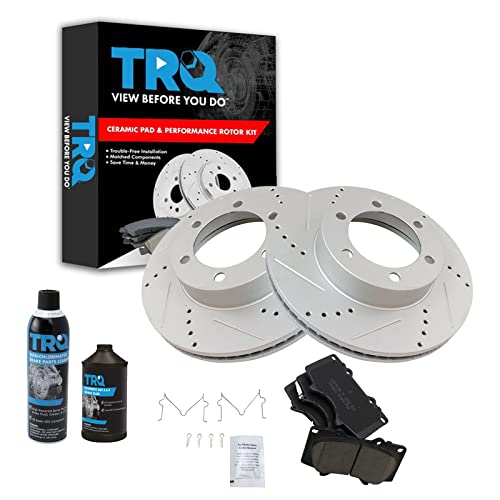 TRQ Front Performance Brake Pad & Rotor Kit Brake Chemical Kit Brake Pads Brake Rotors Set Ceramic Premium G-Coated Compatible with 2003-2007 Toyota Sequoia 2000-2006 Tundra