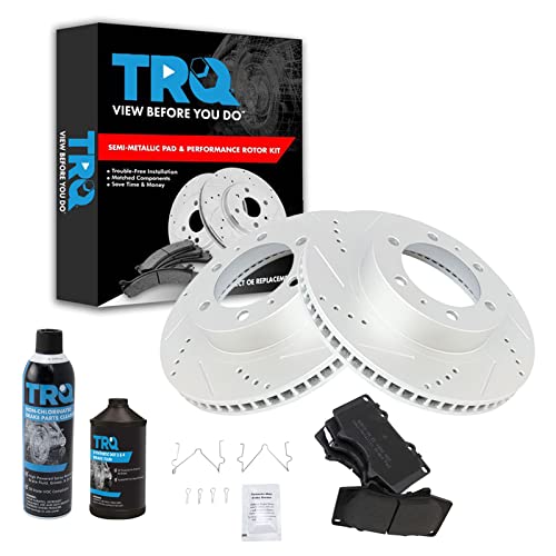 TRQ Front Performance Brake Pad & Rotor Kit Brake Chemical Kit Brake Pads Brake Rotors Set Semi-Metallic Premium G-Coated Compatible with 2003-2009 Toyota 4Runner 2007-2014 FJ Cruiser 2005-2021 Tacoma