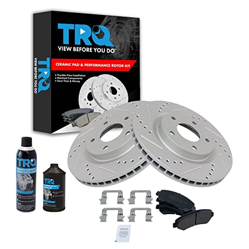 TRQ Front Performance Brake Pad & Rotor Kit Brake Chemical Kit Brake Pads Brake Rotors Set Ceramic Premium G-Coated Compatible with 2008-2013 Nissan Rogue 2014-2015 Rogue Select 2007-2008 Sentra