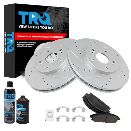 TRQ Front Performance Brake Pad & Rotor Kit Brake Chemical Kit Brake Pads Brake Rotors Set Semi-Metallic Compatible with 2003-2006 Acura MDX