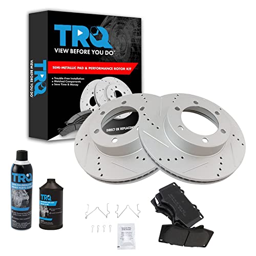 TRQ Front Performance Brake Pad & Rotor Kit Brake Chemical Kit Brake Pads Brake Rotors Set Semi-Metallic Premium G-Coated Compatible with 2003-2007 Toyota Sequoia 2000-2006 Tundra