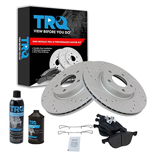 TRQ Front Performance Brake Pad & Rotor Kit Brake Chemical Kit Brake Pads Brake Rotors Set Semi-Metallic Premium G-Coated Compatible with 2004-2013 Mazda 3 2006-2015 5
