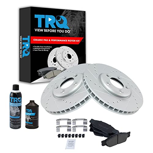 TRQ Front Ceramic Brake Pad & Performance Coated Rotor Kit w/Chemicals