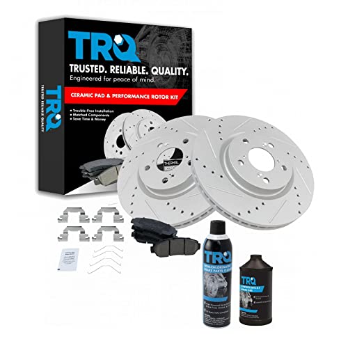 TRQ Front Performance Brake Pad & Rotor Kit Brake Chemical Kit Brake Pads Brake Rotors Set Ceramic Premium G-Coated Compatible with 2011-2014 Honda Odyssey