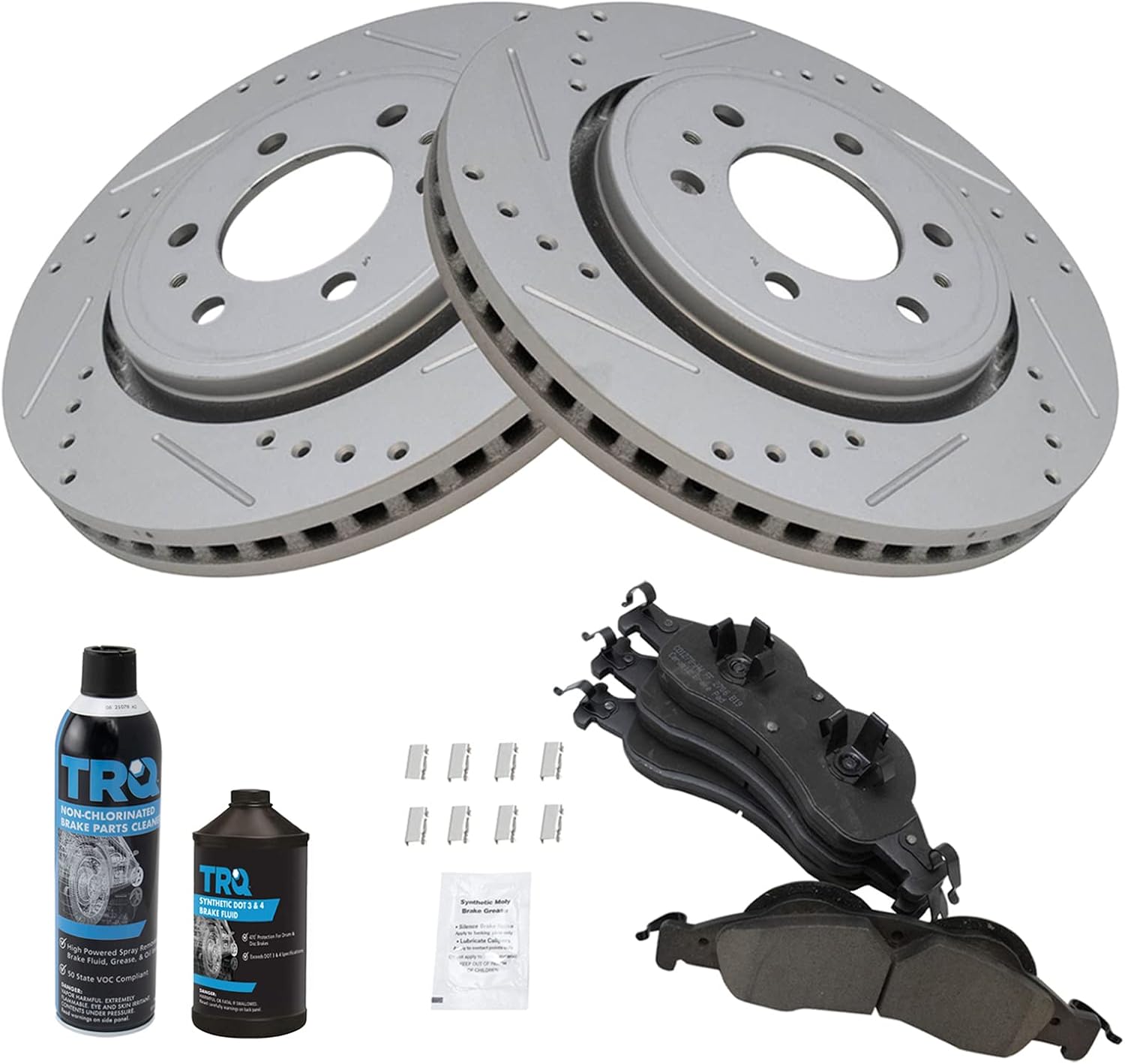 TRQ Front Performance Brake Pad & Rotor Kit Brake Chemical Kit Brake Pads Brake Rotors Set Ceramic Premium G-Coated Compatible with 2007-2009 Ford Expedition Lincoln Navigator