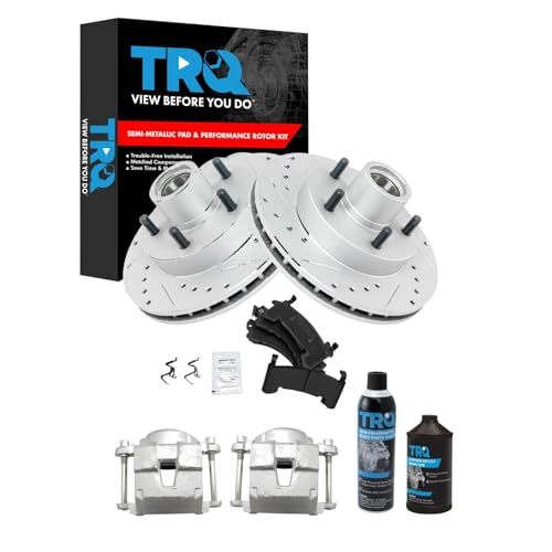 TRQ Front Semi-Met Brake Pad Performance Rotor & Caliper Kit w/Fluids Compatible with Blazer