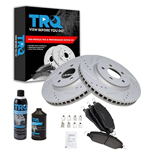 TRQ Front Performance Brake Pad & Rotor Kit Brake Chemical Kit Brake Pads Brake Rotors Set Semi-Metallic Premium G-Coated Compatible with 2005-2014 Ford Mustang