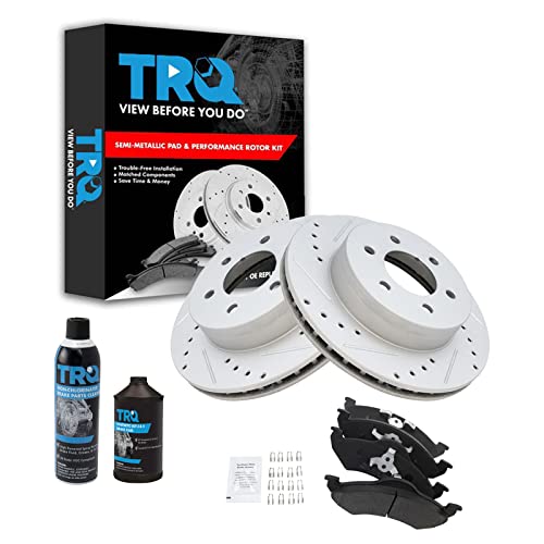 TRQ Front Performance Brake Pad & Rotor Kit Brake Chemical Kit Brake Pads Brake Rotors Set Semi-Metallic Premium G-Coated Compatible with 2000-2002 Dodge Dakota Durango
