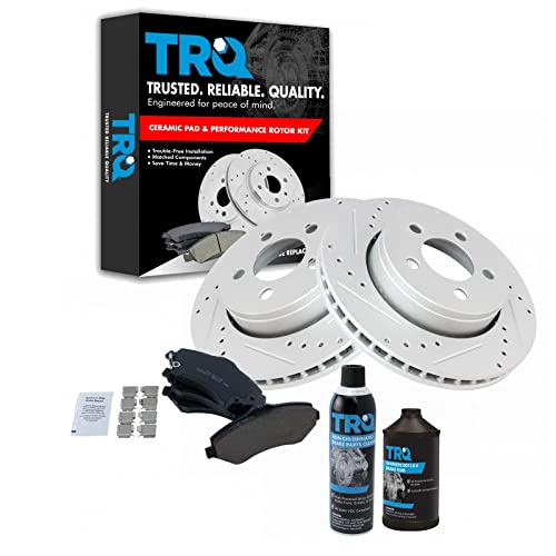 TRQ Front Performance Brake Pad & Rotor Kit Brake Chemical Kit Brake Pads Brake Rotors Set Ceramic Premium G-Coated Compatible with 2007-2011 Dodge Nitro 2008-2012 Jeep Liberty