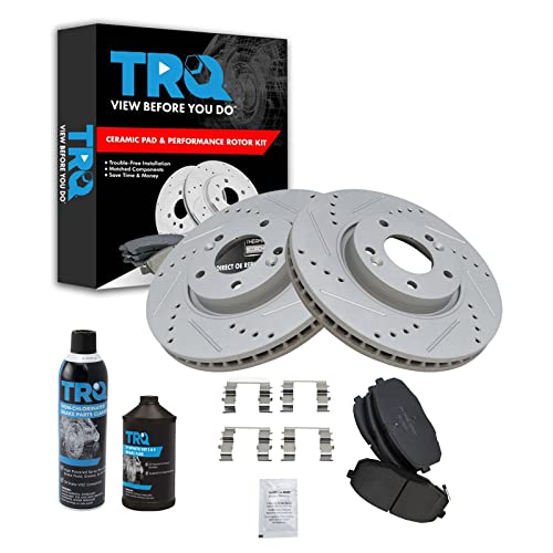 TRQ Front Performance Brake Pad & Rotor Kit Brake Chemical Kit Brake Pads Brake Rotors Set Ceramic Premium G-Coated Compatible with 2010-2013 Kia Forte Forte Koup