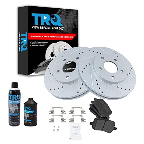 TRQ Front Performance Brake Pad & Rotor Kit Brake Chemical Kit Brake Pads Brake Rotors Set Semi-Metallic Premium G-Coated Compatible with 2006-2011 Chevrolet HHR