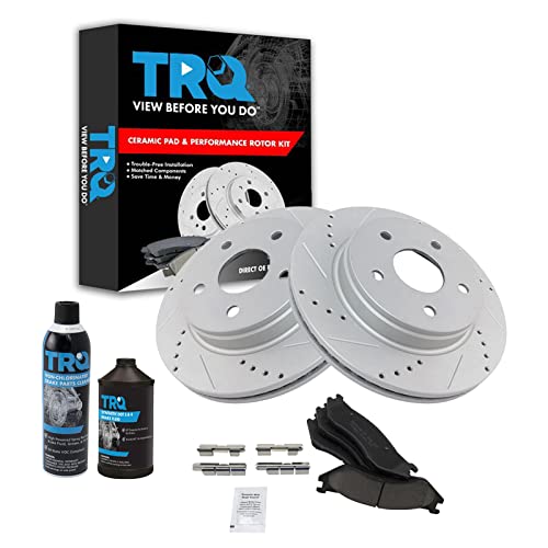 TRQ Front Performance Brake Pad & Rotor Kit Brake Chemical Kit Brake Pads Brake Rotors Set Ceramic Premium G-Coated Compatible with 2004-2006 Dodge Durango 2003-2005 Ram 1500