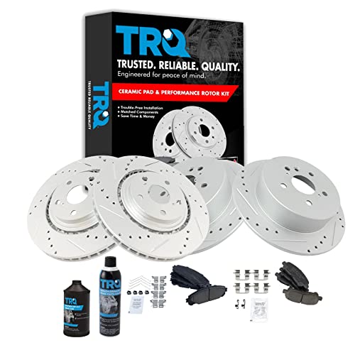 TRQ Front and Rear Performance Brake Pad & Rotor Kit Brake Chemical Kit Brake Pads Brake Rotors Set Ceramic Premium G-Coated Compatible with 2008-2013 Toyota Highlander