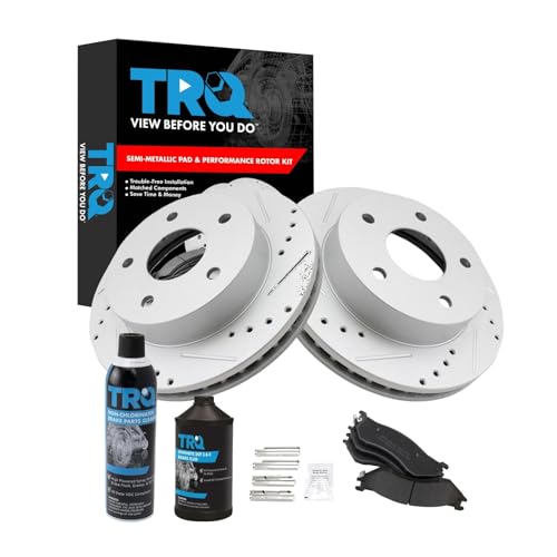TRQ Front Performance Brake Pad & Rotor Kit Brake Chemical Kit Brake Pads Brake Rotors Set Semi-Metallic Premium G-Coated Compatible with 2000-2001 Dodge Ram 1500