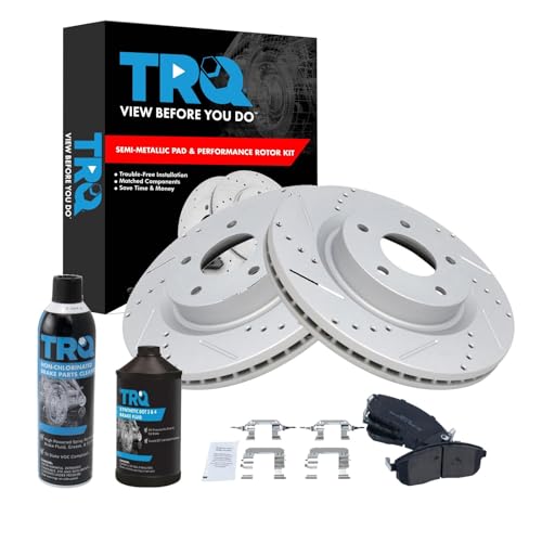 TRQ Front Performance Brake Pad & Rotor Kit Brake Chemical Kit Brake Pads Brake Rotors Set Semi-Metallic Premium G-Coated Compatible with 2007-2013 Nissan Altima