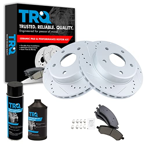 TRQ Front Performance Brake Pad & Rotor Kit Brake Chemical Kit Brake Pads Brake Rotors Set Ceramic Premium G-Coated Compatible with 2005-2010 Dodge Dakota 2006-2009 Mitsubishi Raider 2011 Ram
