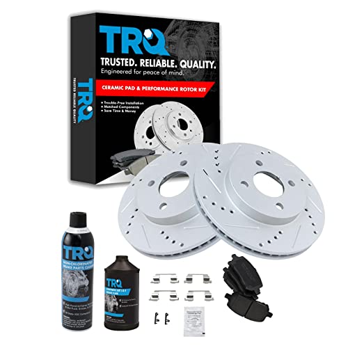 TRQ Front Performance Brake Pad & Rotor Kit Brake Chemical Kit Brake Pads Brake Rotors Set Ceramic Premium G-Coated Compatible with 2005-2010 Chevrolet Cobalt 2007-2009 Pontiac G5 2003-2007 Saturn Ion