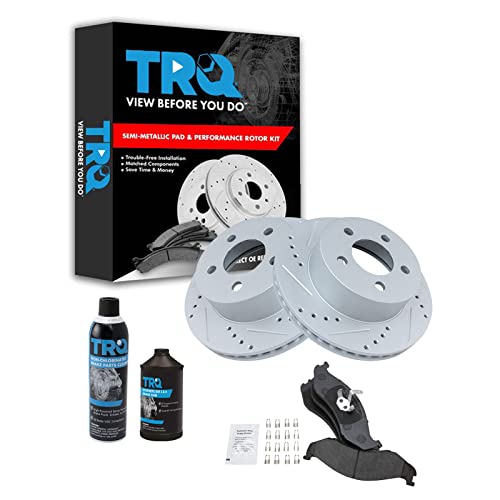 TRQ Front Performance Brake Pad & Rotor Kit Brake Chemical Kit Brake Pads Brake Rotors Set Semi-Metallic Premium G-Coated Compatible with 1999-2001 Jeep Cherokee 1997-2006 Wrangler