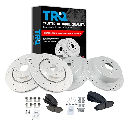 TRQ Front and Rear Performance Brake Pad & Rotor Kit Brake Pads Brake Rotors Set Ceramic Premium G-Coated Compatible with 2008-2013 Toyota Highlander