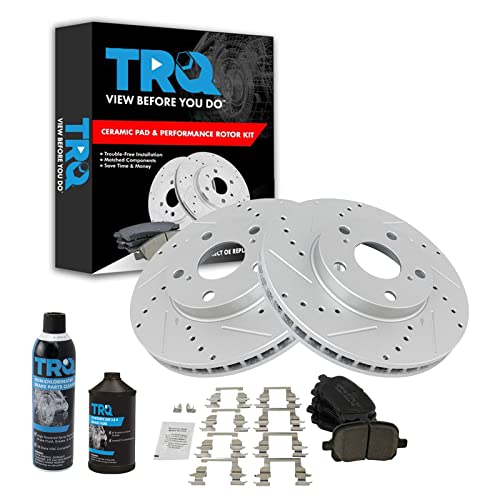 TRQ Front Performance Brake Pad & Rotor Kit Brake Chemical Kit Brake Pads Brake Rotors Set Ceramic Premium G-Coated Compatible with 1997-2001 Lexus ES300 1998-2004 Toyota Avalon Camry 1999-2003 Solara