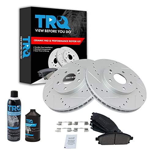 TRQ Front Performance Brake Pad & Rotor Kit Brake Chemical Kit Brake Pads Brake Rotors Set Ceramic Premium G-Coated Compatible with 2003-2006 Acura MDX