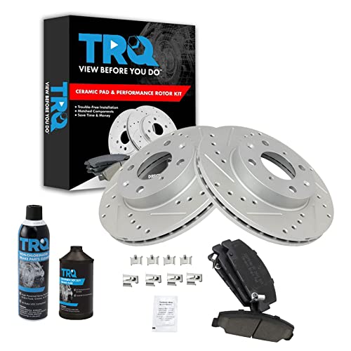 TRQ Front Performance Brake Pad & Rotor Kit Brake Chemical Kit Brake Pads Brake Rotors Set Ceramic Premium G-Coated Compatible with 1990-2000 Honda Civic 1993-1997 Civic del Sol 1990-1991 CRX