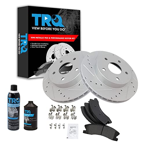 TRQ Front Performance Brake Pad & Rotor Kit Brake Rotors Set Semi-Metallic Premium G-Coated Compatible with 1999-2004 Jeep Grand Cherokee