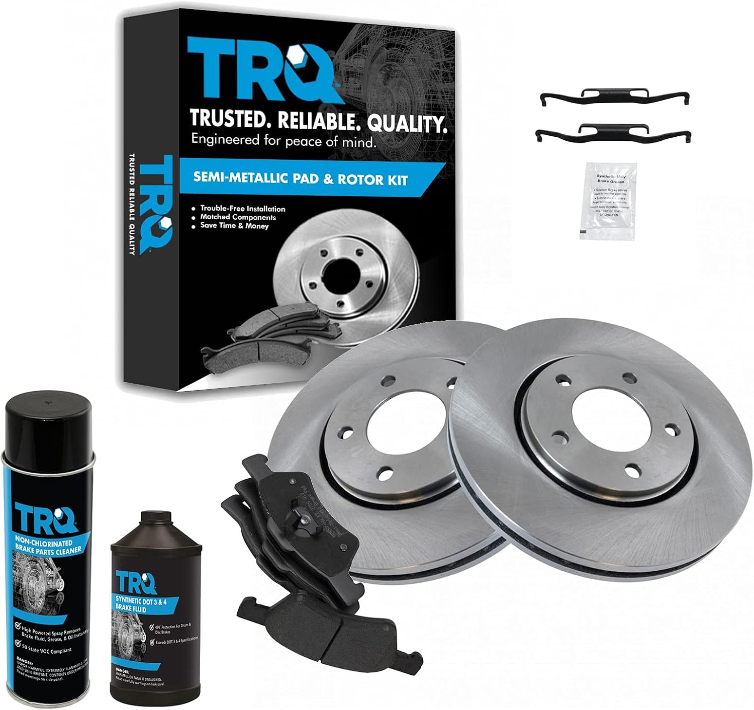 TRQ Front Brake Pad & Rotor Kit Brake Chemical Kit Brake Pads Brake Rotor Semi-Metallic Compatible with 2001-2007 Chrysler Town & Country Dodge Caravan Grand Caravan