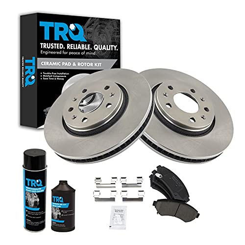 TRQ Front Brake Pad & Rotor Kit Brake Chemical Kit Brake Pads Brake Rotor Ceramic Compatible with 2003-2004 Cadillac Seville