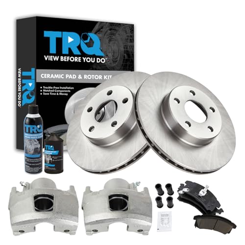 TRQ Front Ceramic Disc Brake Pad Rotor & Calipers w/Fluids for Buick Chevy Olds