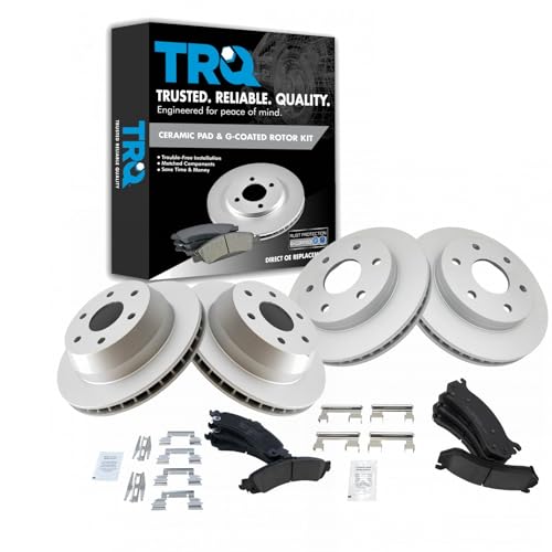 TRQ Front & Rear Ceramic Disc Brake Pads & G-Coated Rotor Kit for Chevy GMC Truck SUV