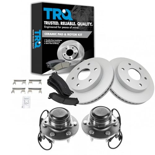 TRQ Front Ceramic Pads G-Coated Rotors & Hub & Bearings Kit for GM Truck Van SUV New