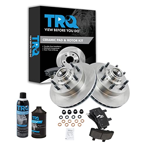 TRQ Front Ceramic Disc Brake Pad & Rotor Kit w/Chemicals Compatible with Chevy GMC Truck SUV