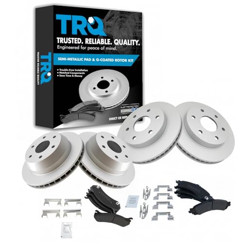 TRQ Front & Rear Metallic Disc Brake Pads & G-Coated Rotor Kit for Chevy GMC Truck SUV