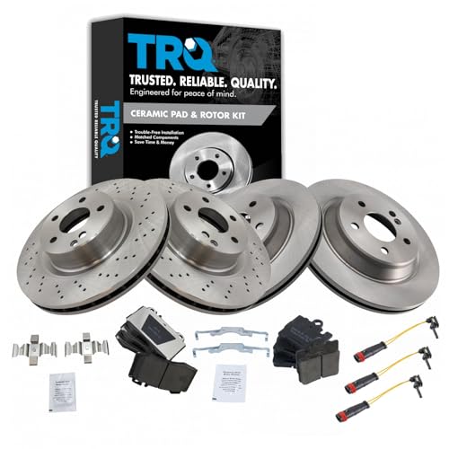 TRQ Front and Rear Brake Pad & Rotor Kit Brake Pad Wear Sensor Brake Pads Brake Rotor Ceramic Compatible with 2000-2002 Mercedes-Benz CL500 S430 2001-2002 S500