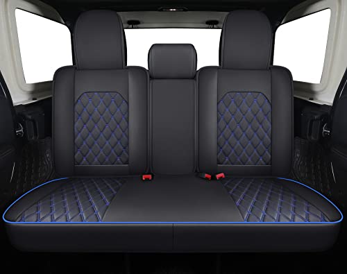 Aierxuan Jeep Wrangler JK JL4-Door Back Seat Covers Custom Fit 2007-2025 Unlimited Rubicon 392 Sahara Willys Sport High Altitude 4X4 Truck Pickup Waterproof Leather(Rear Seat/Black-Blue)