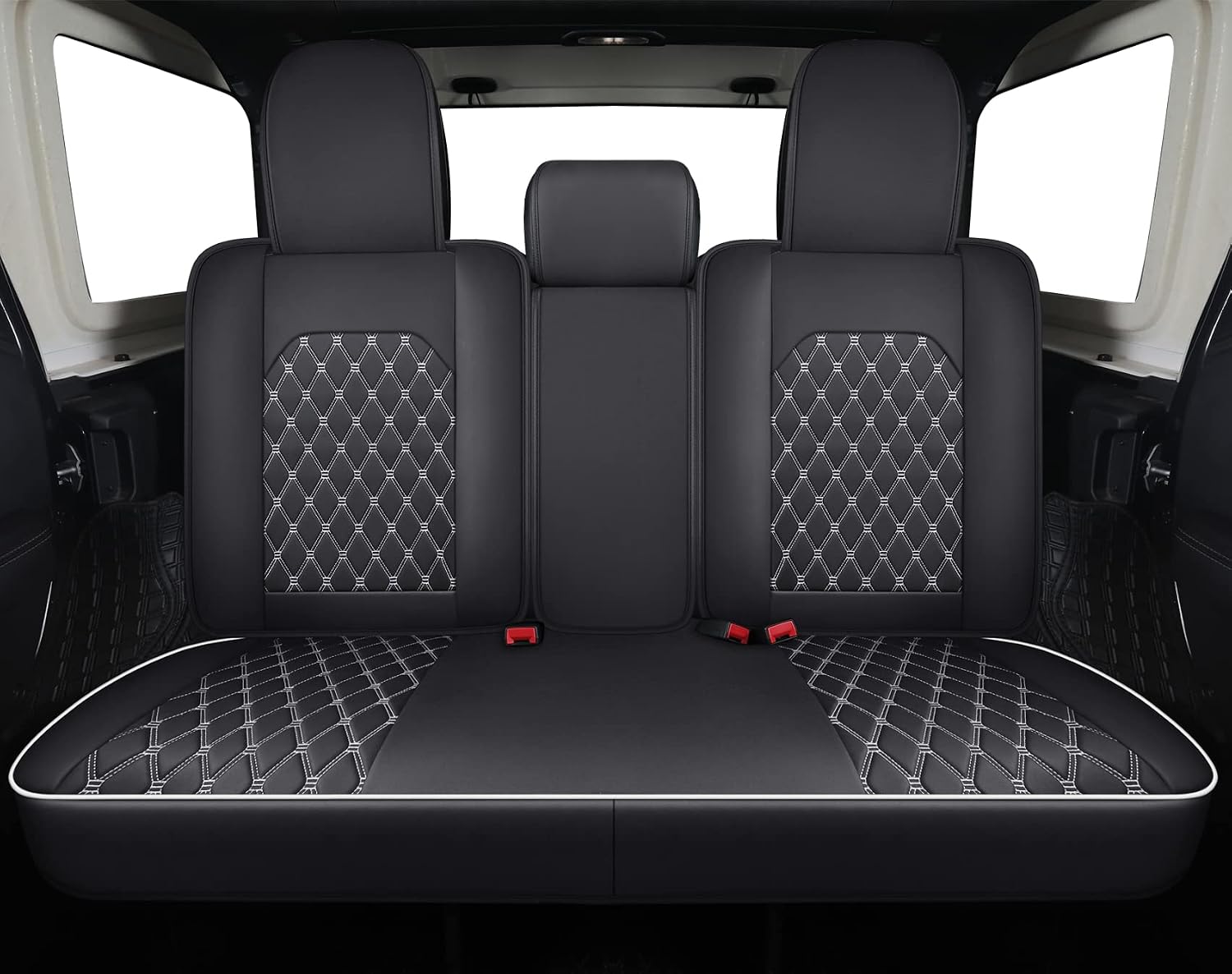 Aierxuan Jeep Wrangler JK JL 4-Door Back Seat Covers Custom Fit 2007-2025 Unlimited Rubicon 392 Sahara Willys Sport High Altitude 4X4 Truck Pickup Waterproof Leather(Rear Seat/Black-W)