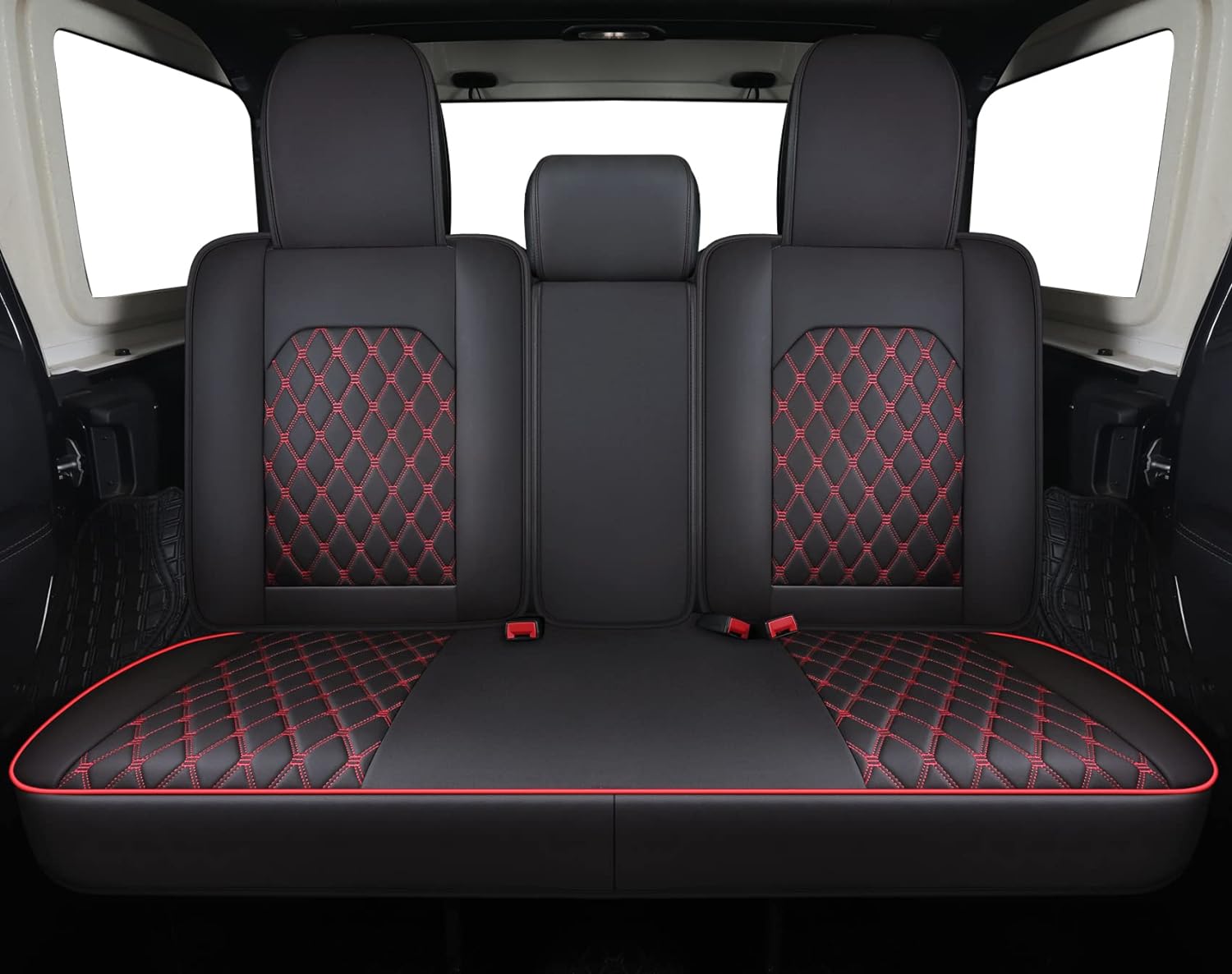 Aierxuan Jeep Wrangler Rear Seat Covers (Black-Red)