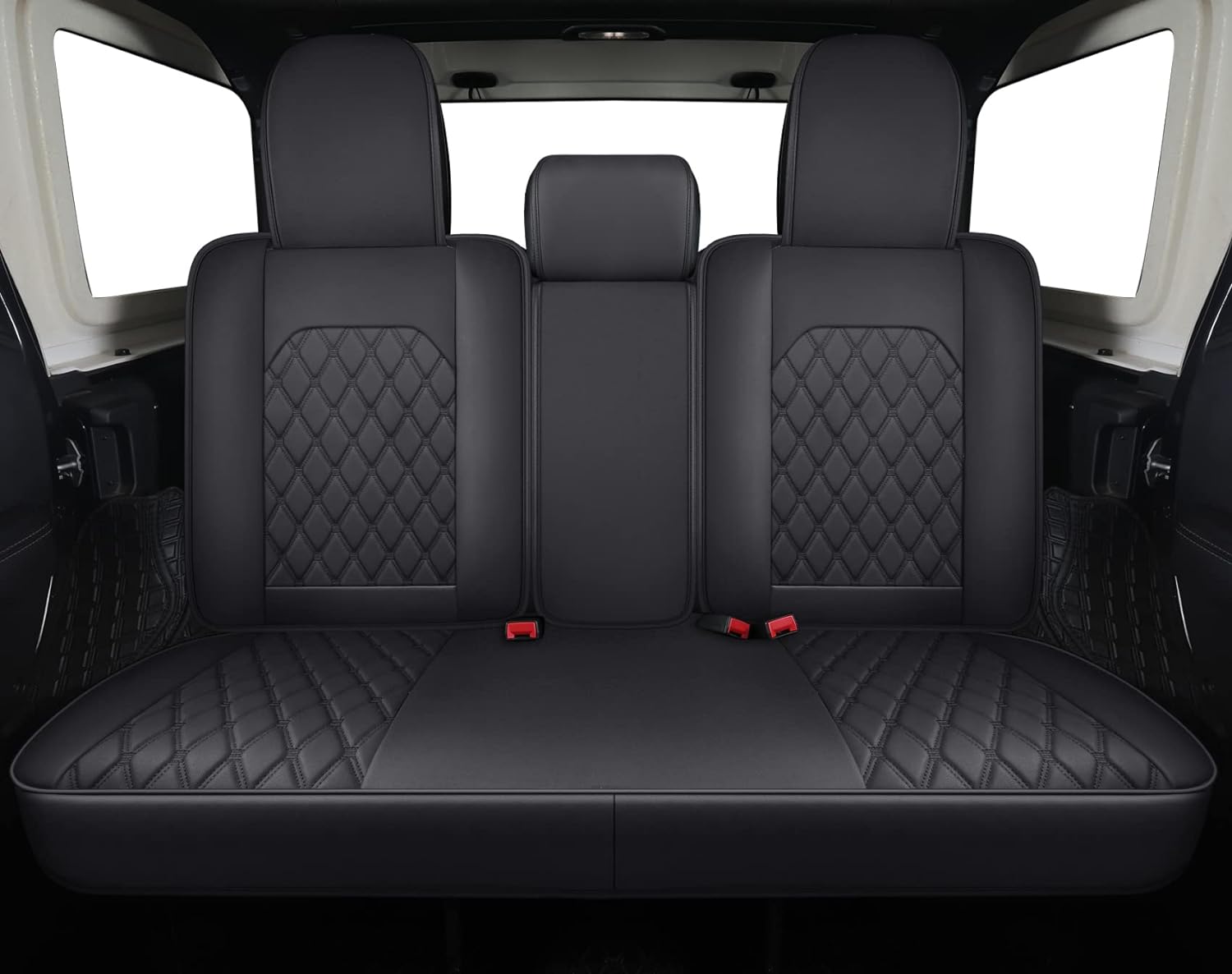 Aierxuan Jeep Wrangler JK JL 4-Door Back Seat Covers Custom Fit 2007-2025 Unlimited Rubicon 392 Sahara Willys Sport High Altitude 4X4 Truck Pickup Waterproof Leather (Rear Seat/Black1)