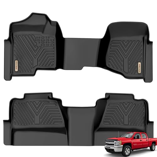 YITAMOTOR Floor Mats Compatible with 2007-2013 Silverado 1500/ Sierra 1500, 2007-2014 Silverado/Sierra 2500/3500 HD, 1st & 2nd Row All Weather Protection, Black
