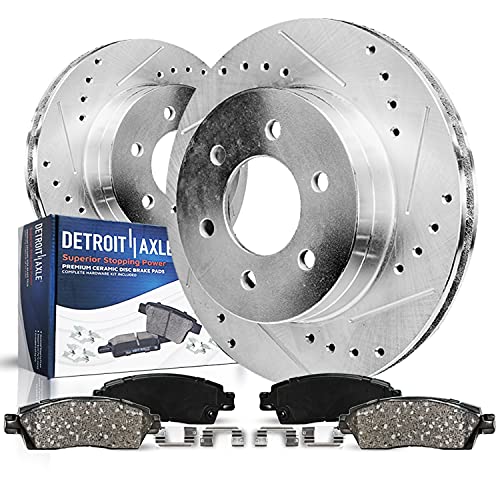 Detroit Axle - Front Brake Kit for 2010-2021 Expedition / F-150 Drilled Slotted Disc Brake Rotors Ceramic Brake Pads Replacement
