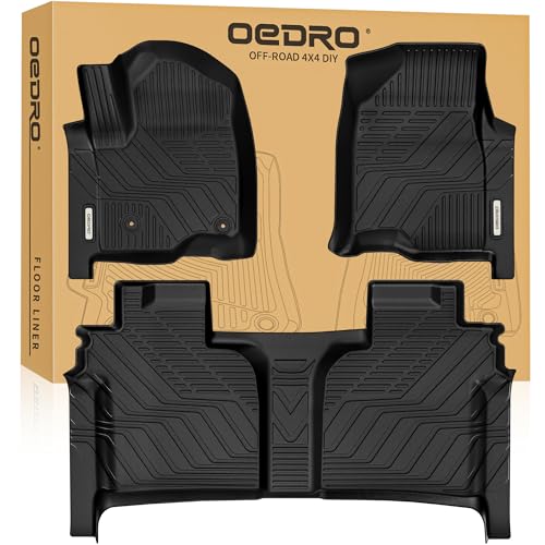 OEDRO Upgraded Floor Mats Fit for 2019-2025 Chevrolet Silverado 1500/GMC Sierra 1500 & 2020-2025 Chevy Silverado/GMC Sierra 2500HD/3500HD Crew Cab w/Rear Under seat Storage Box, Front Bucket Seating