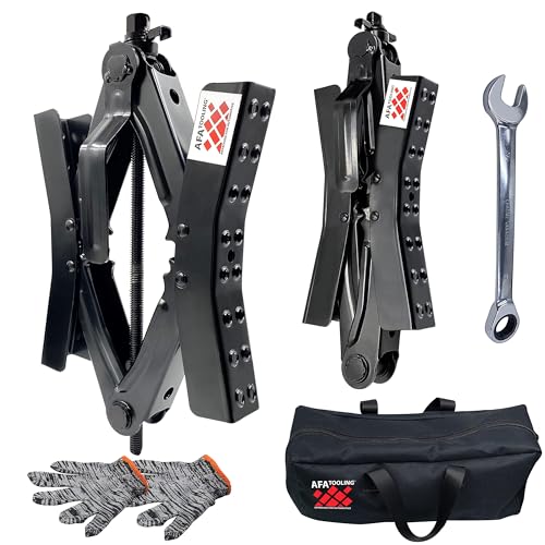 AFA Tooling X-Chock Wheel Chock Stabilizer Kit for RV, Camper, and Trailer | Includes 2 Chocks, Storage Bag, Work Gloves, and Dual-Head Ratcheting Wrench | Fits 3.5" to 12" Tire Spacing