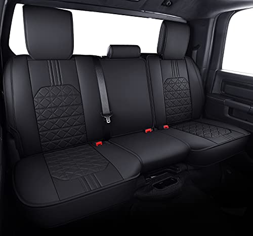 YIERTAI Rear Seat Covers for RAM 2009-2023 2024 2025 1500HD 2010-2025 2500 3500HD Pickup Crew Double Cab Quad Cab Waterproof Faux Leather Back Seat Cover(1 Rear Seat Cover/Black)