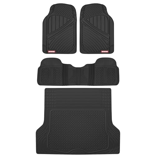 Motor Trend FlexToughTM Baseline Rubber Car Floor Mats with Trunk Mat Cargo Liner, Front & Rear Combo Set fits Most Car SUV Van Coupe Sedan, Heavy Duty All Weather Trim to Fit