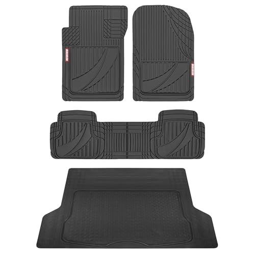 Motor Trend FlexToughTM Heavy Duty Rubber Black Car Floor Mats All Weather & Jumbo SUV Cargo Liner Full Set - Universal Trim to Fit Automotive Floor Mats & Trunk Mats for Cars Interior Accessories