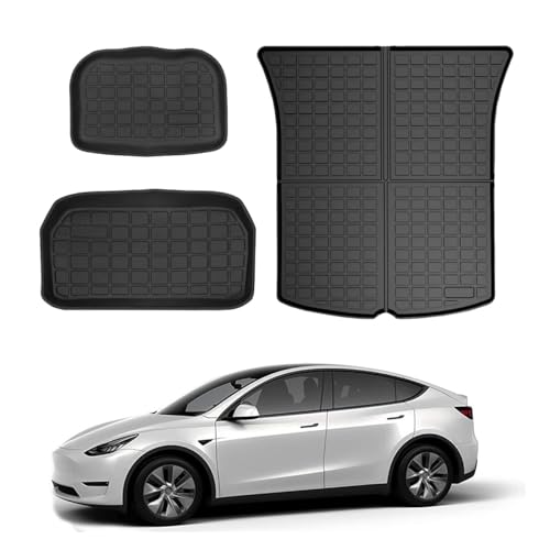 Storage Mats and Cargo Liners, All Weather Rear Cargo Trunk Tray Floor Mat Custom Fit Compatible with 2020-2024 2025 Model Y 5-Seat(Not for Juniper), 3D Tech Waterproof Durable TPO Accessories