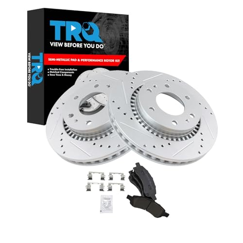 TRQ Performance Drilled Slotted Brake Rotor & Metallic Pad Front Kit GM SUV